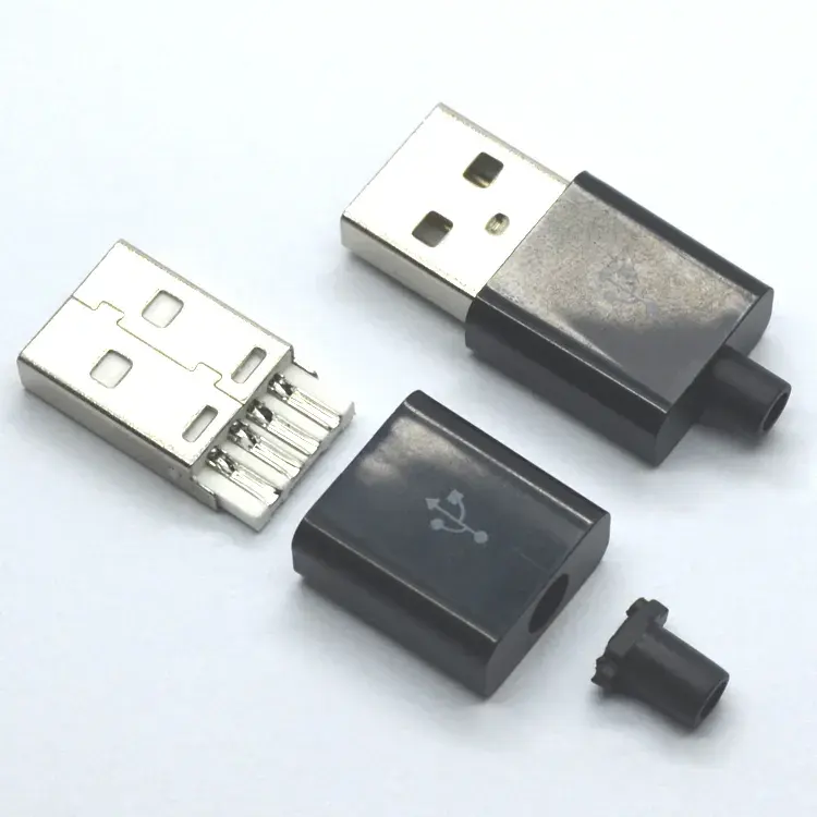 Connecteur USB 2.0 Prise A Type femelle 4 broches Adaptateur de prise Type soudure Coque en plastique noir pour connexion de données