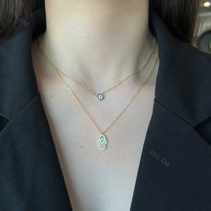 Dylam Jewelry Supplier <b>Silver</b> 18K Gold Plated Hasma Hand Layered <b>Choker</b> Pendant Women Accessories Chain Necklaces Zircon - Product Image 2