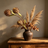 Vente en gros : Globe artificiel en mousse PE de 90 cm à 3 têtes, échinops, couleur personnalisée pour arrangements floraux de mariage, hôtel, maison
