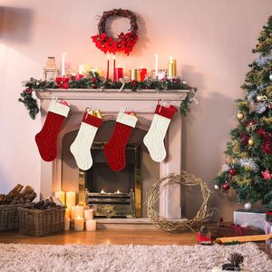 In the Trend Christmas Party Decor 18inches <b>Large</b> Cable Knitted Stockings Bulk Personalized Xmas Hanging Red Home Decoration - Product Image 3