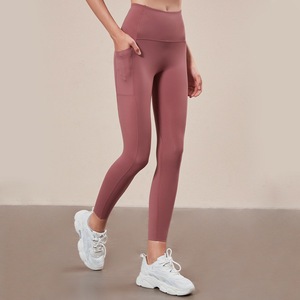 Pantaloni da donna a vita alta per <span class=keywords><strong>Sauna</strong></span> Leggings dritti a prova di Squat con tasche lavorati a maglia leggings <span class=keywords><strong>nudi</strong></span> per Yoga Crz alla moda - Product Image 1