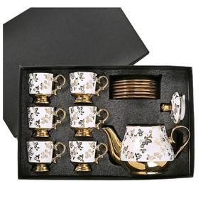 Juego de Café y Té de Cerámica Ecológica Clásico Dorado Árabe con Tazas de Porcelana, Platillo, Tetera de 110 ml, Caja de Regalo de 13 Piezas - Product Image 1
