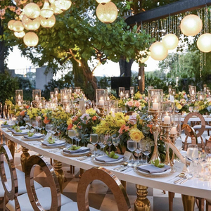 Dining Room Gold Stainless Steel Mirror Glass Top <strong>Table</strong> for Wedding - Product Image 6