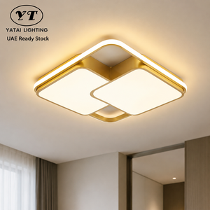 Lámpara de techo LED cuadrada moderna, de hierro dorado, superficie acrílica, montaje en superficie, regulable a distancia, tricolor, para sala de estar y dormitorio - Product Image 1