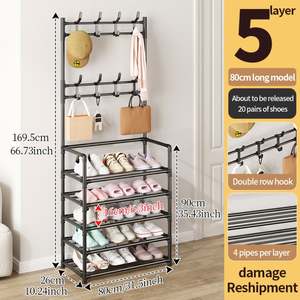 Estante Metálico Multiusos de 4/5 Niveles para Zapatos con Ganchos, para Entrada o Dormitorio, Almacenamiento de Zapatos, Sombreros y Bolsos - Product Image 6