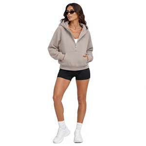 Sudadera con capucha de invierno para hombre, 100% algodón, corte regular, estilo urbano, con media cremallera, forro polar, cordón y bolsillo, venta al por mayor - Product Image 1