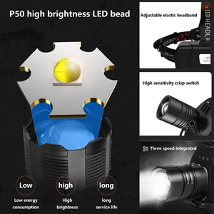 Linterna Frontal LED de 30W de Largo Alcance con Zoom, 1200 Lúmenes, 2 Baterías Recargables 18650, USB Tipo-C, para Ciclismo - Product Image 4