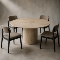 Table à manger sur piétement en travertin haut de gamme, table en pierre naturelle, table ronde en marbre