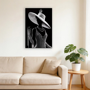 <span class=keywords><strong>Tableau</strong></span> mural moderne de luxe <span class=keywords><strong>noir</strong></span> <span class=keywords><strong>et</strong></span> <span class=keywords><strong>blanc</strong></span> avec perles, représentant une dame élégante, idéal pour la décoration de hôtels, villas, halls d'entrée <span class=keywords><strong>et</strong></span> salons. - Product Image 5