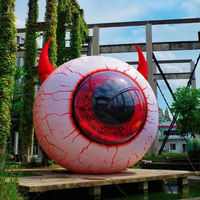 Décorations de scène de vacances en PVC, œil effrayant gonflable pour Halloween, avec lumières LED bleues/rouges, en stock transfrontalier
