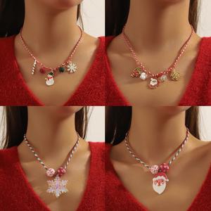 Christmas Fashion Pendant <b>Necklaces</b> Set Women Cute Snowflake Santa Claus <b>Candy</b> Cane Jewelry Holiday Gift Adjustable Rope Chain - Product Image 2
