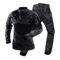 Ensemble de tenue de combat tactique pour homme à manches longues, respirant, pour entraînement extérieur, camouflage, imprimé délavé à l'acide, en coton haute élasticité