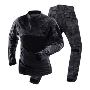 Ensemble de tenue de combat tactique pour homme à manches longues, respirant, pour entraînement extérieur, camouflage, en coton, avec t-shirts et collants très extensibles - Product Image 4