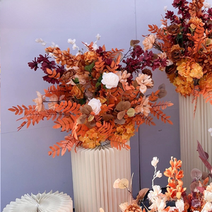 Ensemble de fleurs en soie rouge orangé pour la <span class=keywords><strong>décoration</strong></span> de salle de mariage, fleurs <span class=keywords><strong>d</strong></span>écoratives en <span class=keywords><strong>feuilles</strong></span> sur le thème de l'<span class=keywords><strong>automne</strong></span> orange caramel - Product Image 5