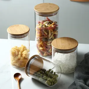 Tapa de bambú sellada de vidrio para almacenamiento de alimentos, tarro de dulces para cocina, a prueba de humedad e insectos, contenedor de alta borosilicato, herramienta