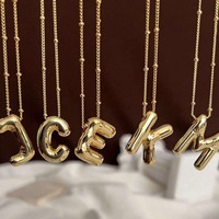 Collier à lettres bulles lisses, collier à double chaîne, collier de niche, pendentif à 26 lettres pour femmes