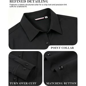 Custom Womens Dress Shirt Long Sleeve Black Wrinkle Free Stretch Work <b>Blouse</b> Regular Fit Solid Business Shirt - Product Image 5