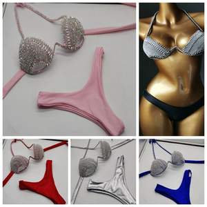 Women's Sexy Bikini <strong>Thongs</strong> 2 Piece Set Backless <strong>Swimming</strong> <strong>Costume</strong> Diamond Tassel Breathable Eco-Friendly Front Logo Nightclubwear - Product Image 1