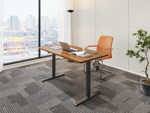 Bureau assis-debout ergonomique NBHY S12 réglable en hauteur avec structure métallique, plateau en bois, design moderne, montage facile, garantie de 2 ans - Product Image 1