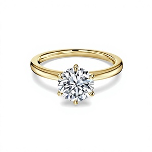 Anillo de compromiso de moissanita de 6 puntas de moda, chapado en oro macizo de 10K, banda solitaria para amantes, clásico para bodas y aniversarios - Product Image 1