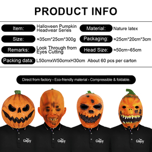 Máscara de calavera aterradora de látex natural para disfraz de Halloween, accesorio de terror, máscara de cabeza de calabaza - Product Image 2