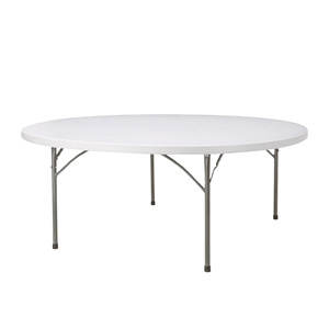 Tavolo da Catering Fisso Bianco Diametro 180 Cm con Robusto Piano in HDPE e Gambe Pieghevoli in Acciaio per Ristoranti - Product Image 2