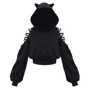 <span class=keywords><strong>Felpa</strong></span> Pullover da donna a manica lunga simpatiche orecchie <span class=keywords><strong>felpa</strong></span> con cappuccio senza spalline Crop Top - Product Image 1