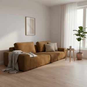 Elegante Sofá Seccional de Pana Color Caramelo, Sofá Modular Comprimido de 300x100x70cm para Sala de Estar y Hotel - Product Image 2