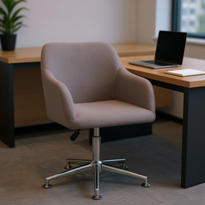 Chaise de bureau en polyester taupe, pivotante et réglable, avec base chromée, design contemporain pour usage professionnel - Product Image 2