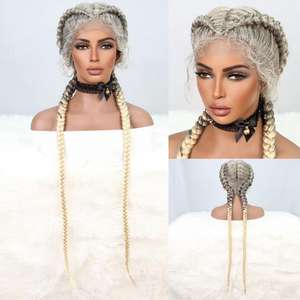 Peluca sintética frontal <span class=keywords><strong>de</strong></span> encaje con <span class=keywords><strong>dos</strong></span> <span class=keywords><strong>trenzas</strong></span> largas, la más vendida al por mayor, para mujer, <span class=keywords><strong>trenzas</strong></span> <span class=keywords><strong>de</strong></span> tres hebras, gorro completo, lista para usar - Product Image 5