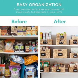 Water Hyacinth Pantry Baskets Woven <b>Kitchen</b> Organizers W/Chalkboard <b>Label</b>, Chalk Marker - Natural - Product Image 3