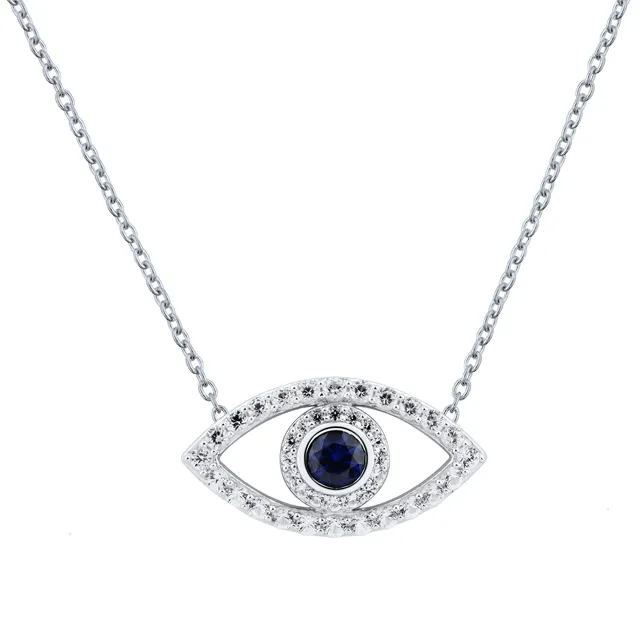 Kunden spezifische Großhandel Rhodiniert Silber Blau Zirkonia CZ Stein Auge Halskette für Frauen