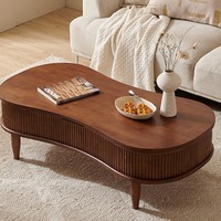 Table basse moderne en bois écologique avec plateau relevable en forme de vague, compartiment de rangement dissimulé et hauteur réglable