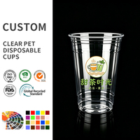 Gobelet en PET transparent personnalisé avec motif imprimé, jetable et écologique, pour thé sucré, thé au lait, café et autres boissons, emballage commercial