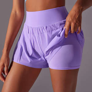 Shorts de sport taille haute élastiques et unis pour femmes grandes tailles, pour le yoga, la gym, l'entraînement et le jogging - Vêtements de sport en Spandex/Nylon - Product Image 1