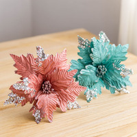 Fleurs pointus artificielles pour décoration de noël, 8 pièces, 25cm, paillettes, pour noël