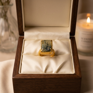 Natural Prehnite <b>Statement</b> <b>Ring</b> Handmade Gold Plated Bezel Set Brass Rectangle Gemstone <b>Ring</b> Artisan Jewelry Gift for Women - Product Image 1