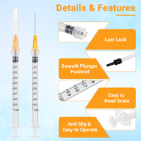 Seringues vétérinaires PP 1 ml 25G25mm Luer Lock avec aiguille, seringue de sécurité jetable 1cc