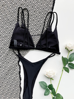 Ensemble de bikini bandage tendance pour la plage, noir, bretelles fines, triangle, coussinets de poitrine amovibles, string, maillots de bain deux pièces