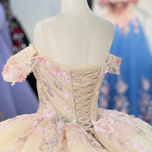 Dy5961 Champagne Quinceanera Dress Ball Gown Sweetheart Lace Appliques 3D <b>Flowers</b> <b>Sweet</b> 16 Natural Anti-static Chiffon for - Product Image 5