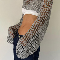 Verano Y2k Crochet Knit Hollow Out Tops Vintage Mesh Top Grunge ropa 2000S estética malla sudadera Crop Top para mujeres