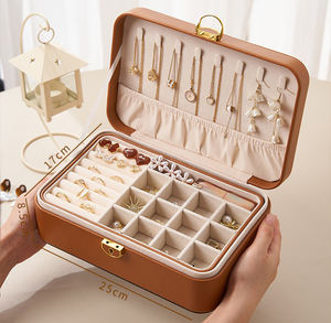 Wholesale Simple Luxury Personalized Logo Elegant <b>Key</b> <b>Lock</b> Double Layers Pu Leather Jewelry <b>Storage</b> <b>Box</b> Case for Women Girls - Product Image 5