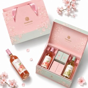 Coffret Cadeau Luxe Vin de Fruits <span class=keywords><strong>Sakura</strong></span> – Emballage Rigide Rose Fleur de Cerisier pour Mariage Printanier – Qualité Supérieure - Product Image 4