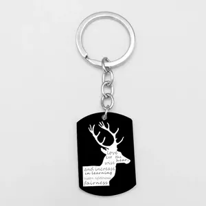 可爱麋鹿鹿角鹿吊坠钥匙链女巫黑色不锈钢钥匙扣钥匙圈爱心圣诞饰品礼品
