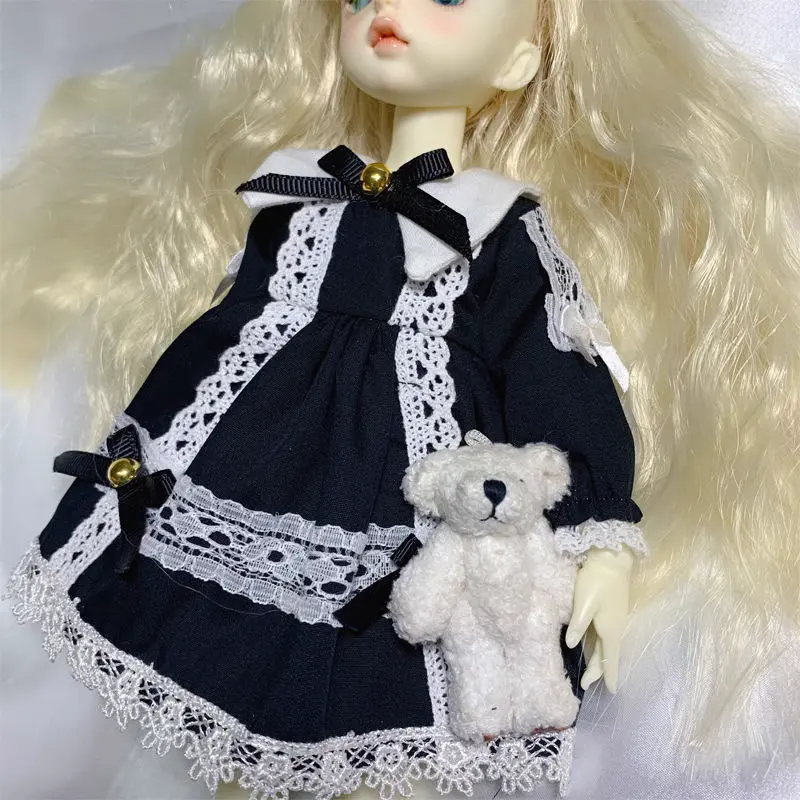 Baby Doll Collar Preto Vintage Retro Lace Dress Outfits Set para 1/6 BJD Doll 12 Inch 30 cm Doll Toy