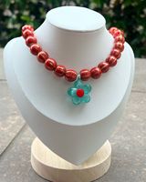 Kalung Manik Bulat Chunky Lucu Kustom Terlaris Liontin Bunga Akrilik Besar Warna-warni Perhiasan Batu Alam yang Cerah
