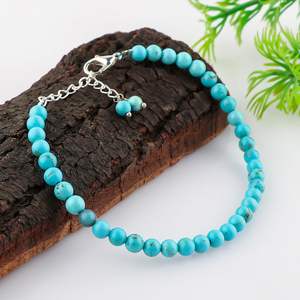 Gemkora Natural Turquoise <b>Bracelet</b> 4mm Round Beads Chakra <b>Healing</b> Gemstone Women's Jewelry Gift - Product Image 4