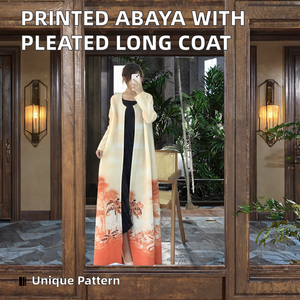 Abaya d'hiver modeste imprimée, longue robe plissée pour femme, style moyen-oriental, robe de soirée Dubaï - Product Image 2