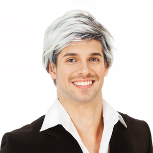 Peluca corta <span class=keywords><strong>gris</strong></span> plateado para hombre con línea de cabello Natural <span class=keywords><strong>pelo</strong></span> sintético realista para disfraz de fiesta de Cosplay uso diario peluca masculina de moda - Product Image 2