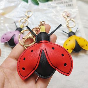 Cute Ladybug Shaped Leather Keychain Multiple Colors Fashion Bag Charm Small Gift Decorative <b>Key</b> <b>Ring</b> - Product Image 2